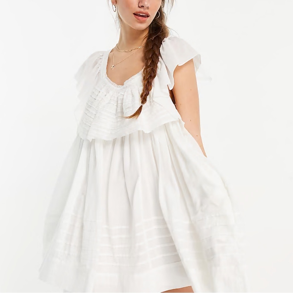 FREE PEOPLE HAILEY MINI DRESS FRILL SLEEVE IVORY WHITE MEDIUM